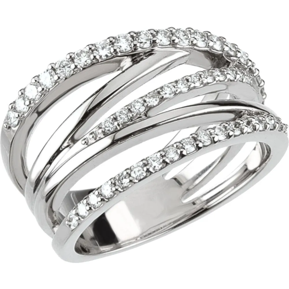 14k White Gold 1/2 CTW Diamond Criss Cross Ring, Size 7