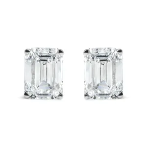 14K White Gold 2.0 Cttw Emerald Cut Lab Grown Diamond Solitaire Stud Earrings (G-H Color, VS1-VS2 Clarity)
