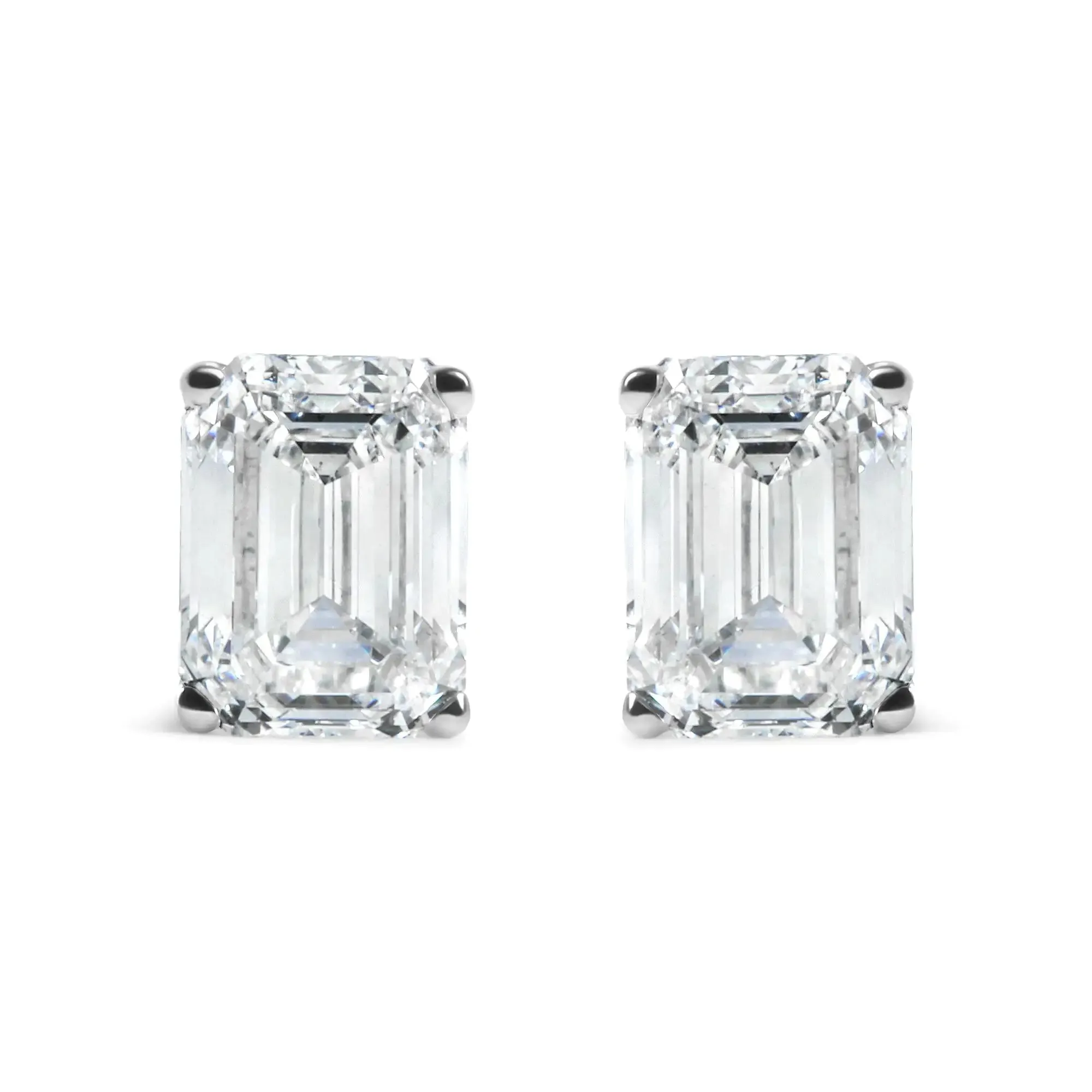14K White Gold 2.0 Cttw Emerald Cut Lab Grown Diamond Solitaire Stud Earrings (G-H Color, VS1-VS2 Clarity)