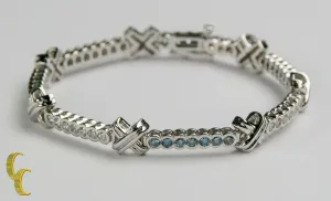14k White Gold 3.00 carat White & Blue Diamond "X" Knot Station Bracelet