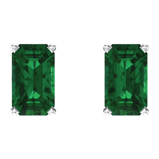 14k White Gold Chatham® Created Emerald Earrings