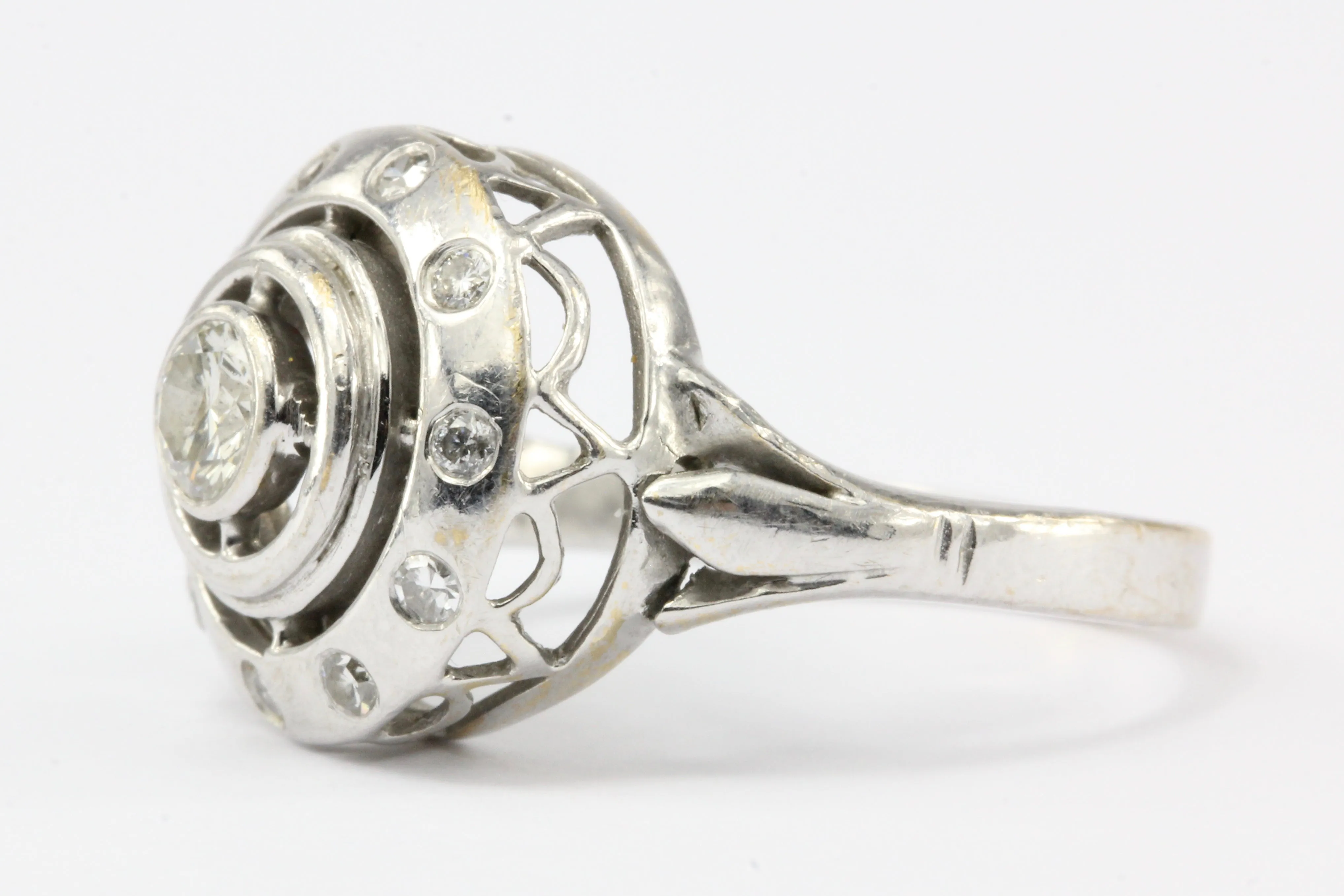 14K White Gold Concentric Circles Diamond Ring Size 6