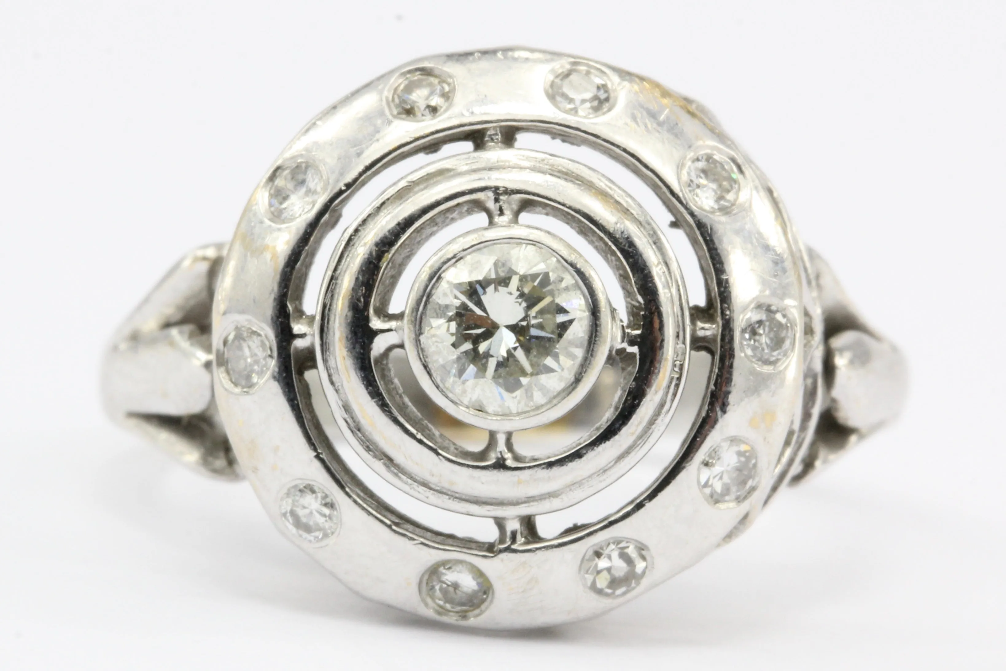 14K White Gold Concentric Circles Diamond Ring Size 6