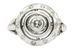 14K White Gold Concentric Circles Diamond Ring Size 6