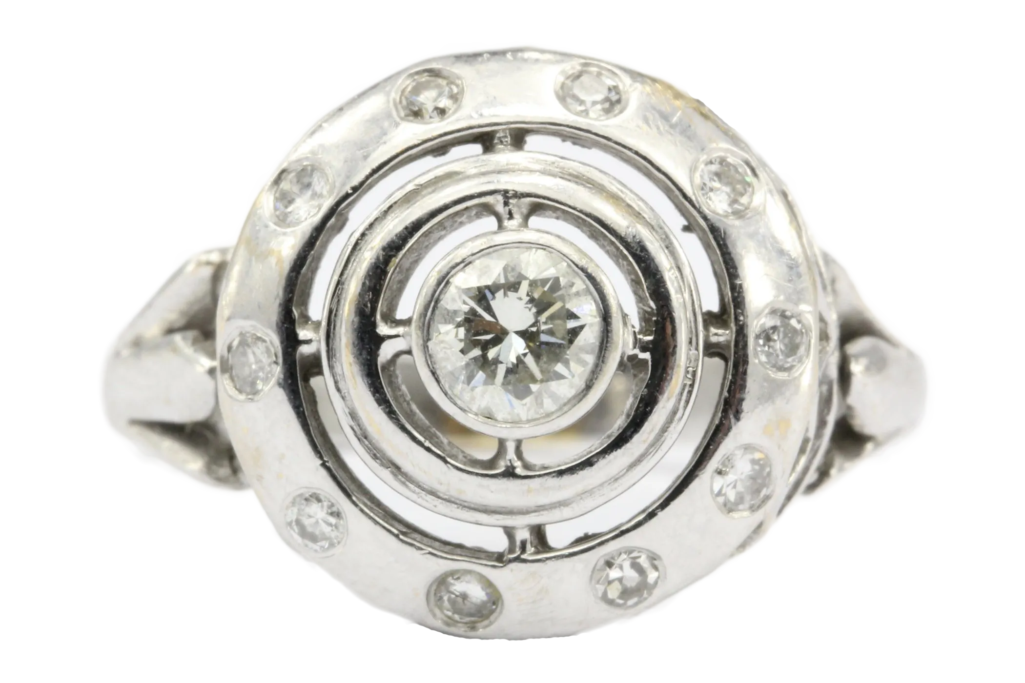 14K White Gold Concentric Circles Diamond Ring Size 6