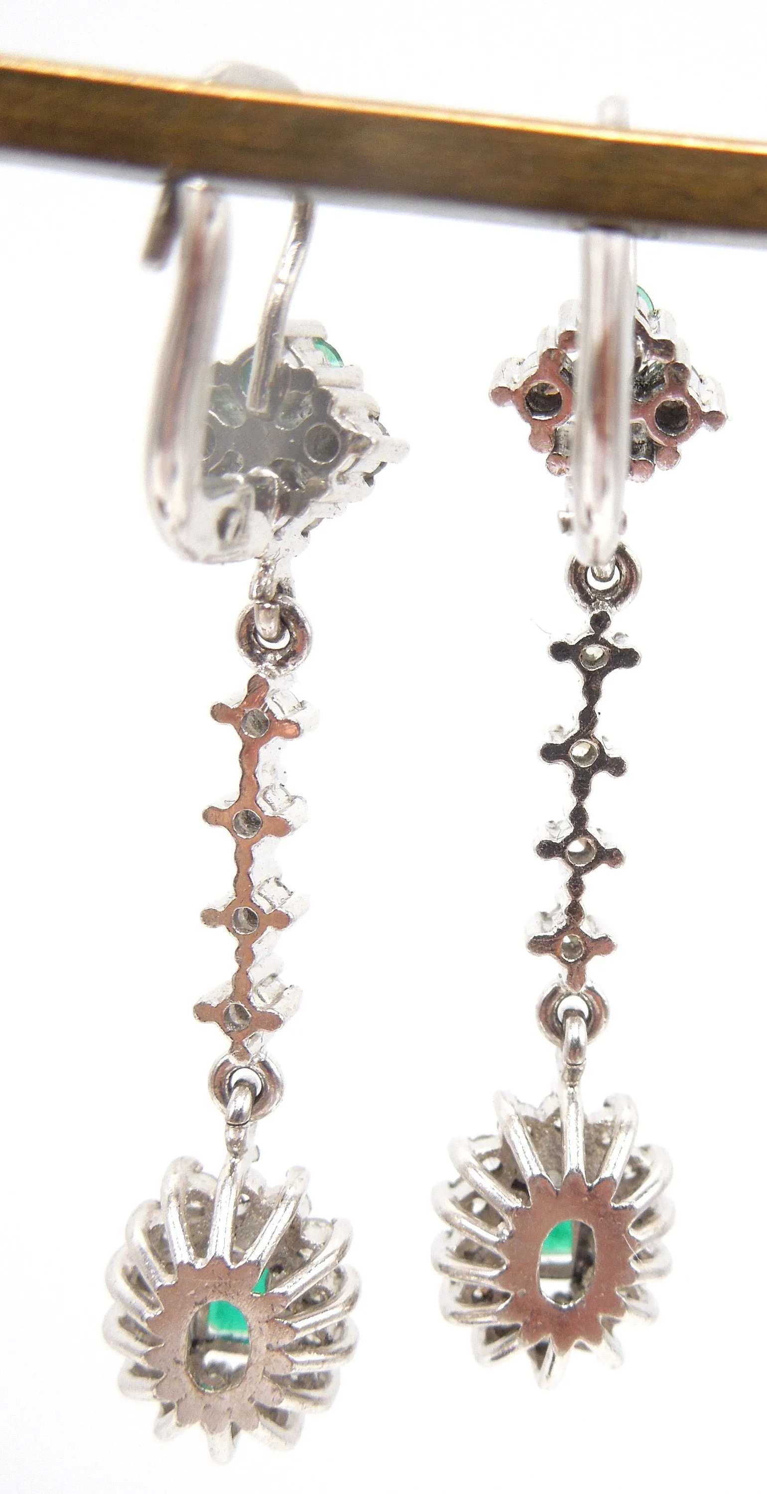 14K White Gold Diamond and Colombian Emerald Drop Earrings