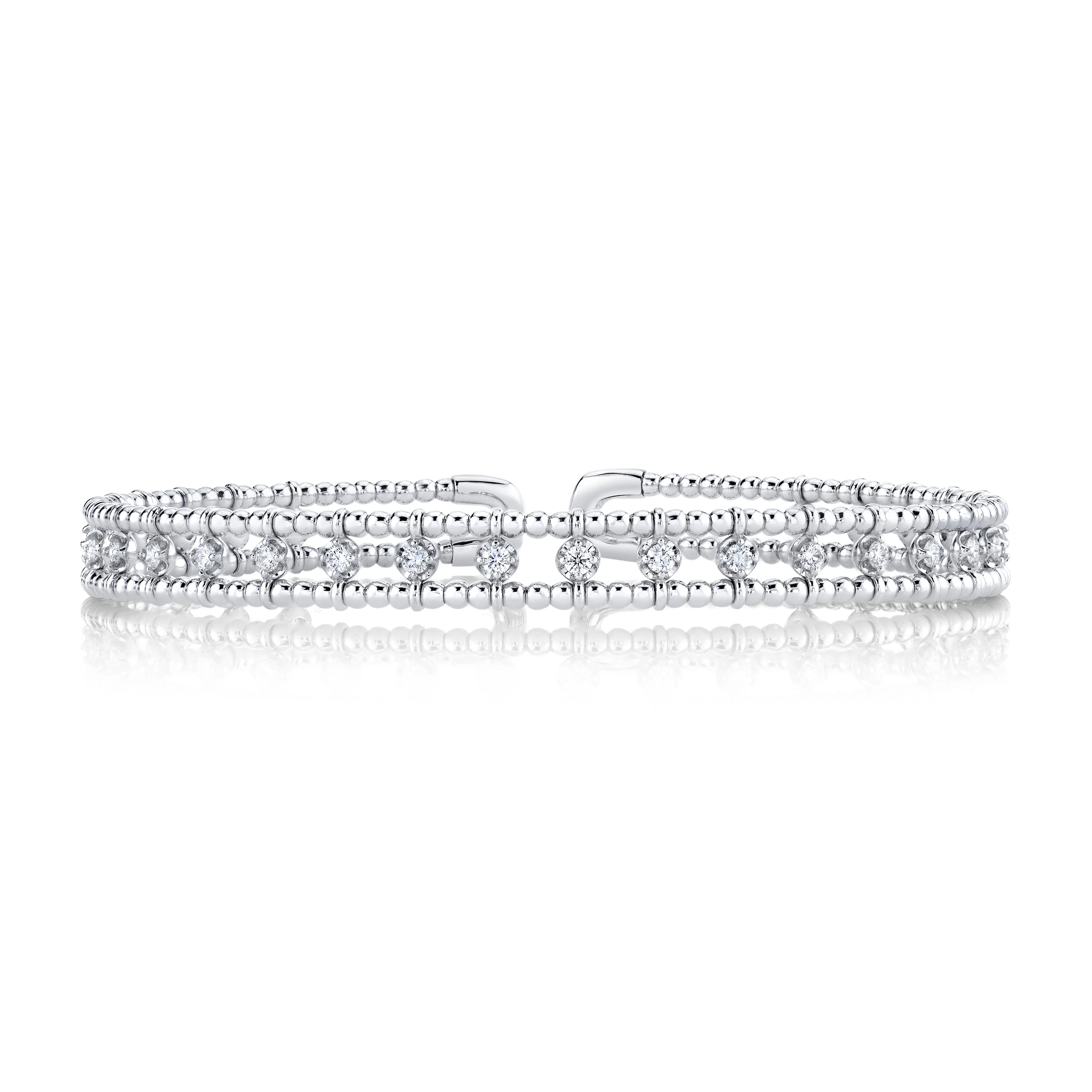 14K White Gold Diamond Beaded Cuff Bracelet (0.68ctw)