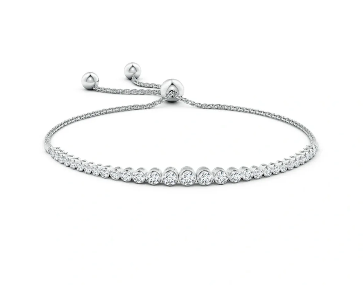 14k White Gold Diamond Bezel Pulley Bracelet