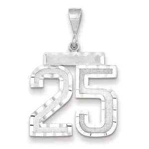 14k White Gold Diamond Cut Finish Large Size Number 25 Charm Pendant