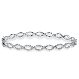 14k White Gold Diamond Twist Bangle