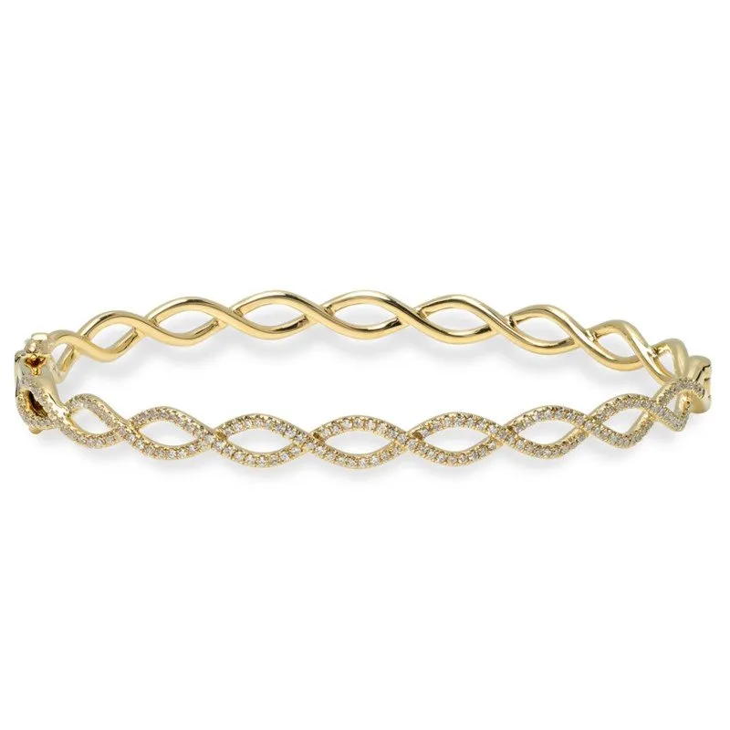 14k White Gold Diamond Twist Bangle