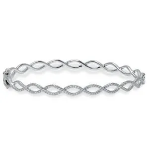14k White Gold Diamond Twist Bangle