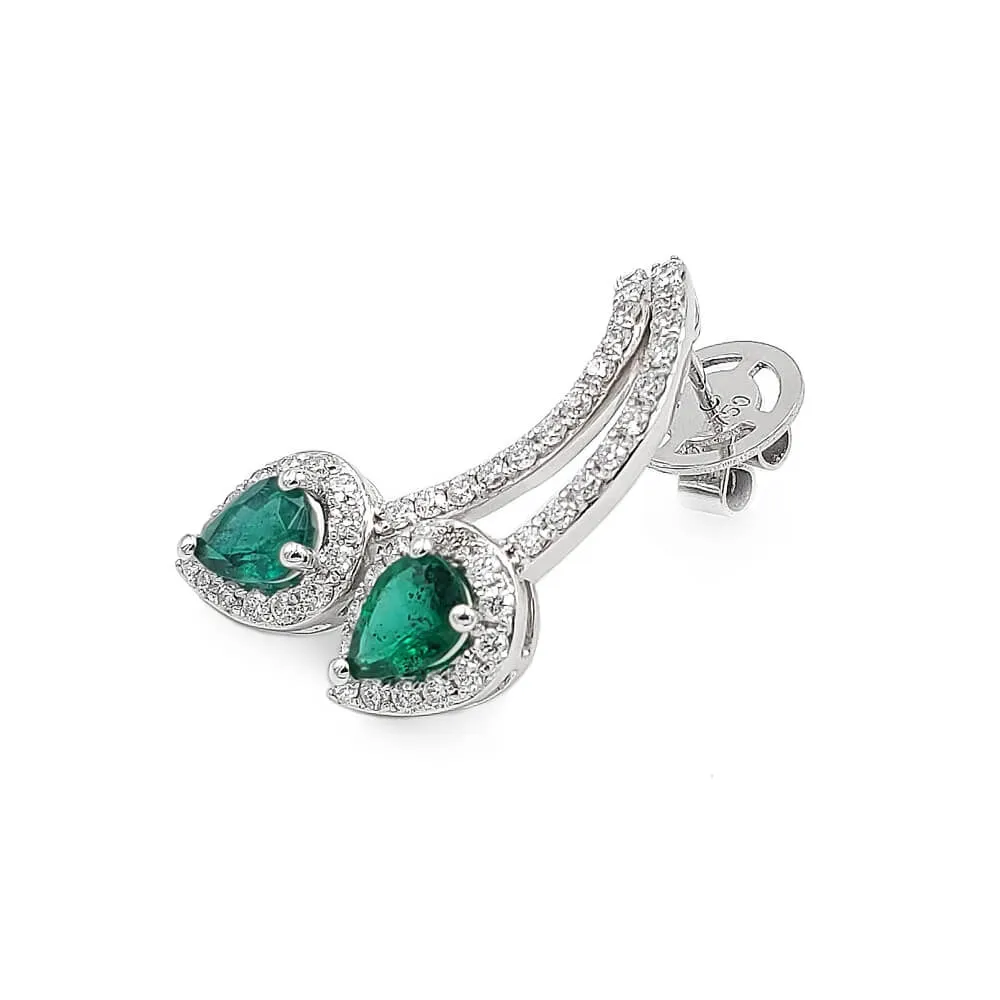 14K White Gold Emerald and Diamond Earrings