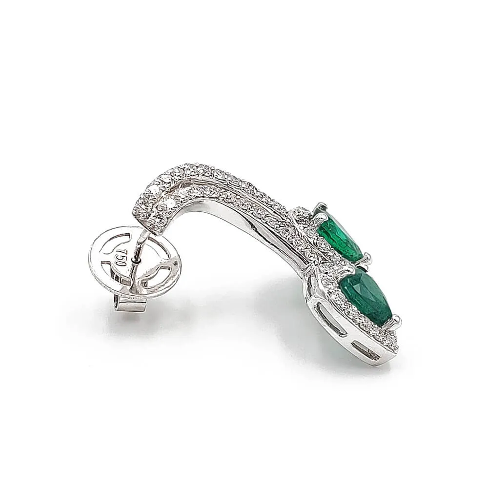 14K White Gold Emerald and Diamond Earrings