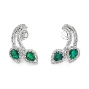 14K White Gold Emerald and Diamond Earrings