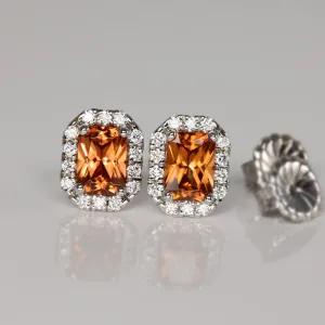 14K White Gold Emerald Cut Imperial Zircon Diamond Halo Stud Earrings 2.78cts