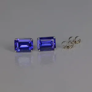 14K White Gold Emerald Cut Tanzanite Studs 3.66 Carats