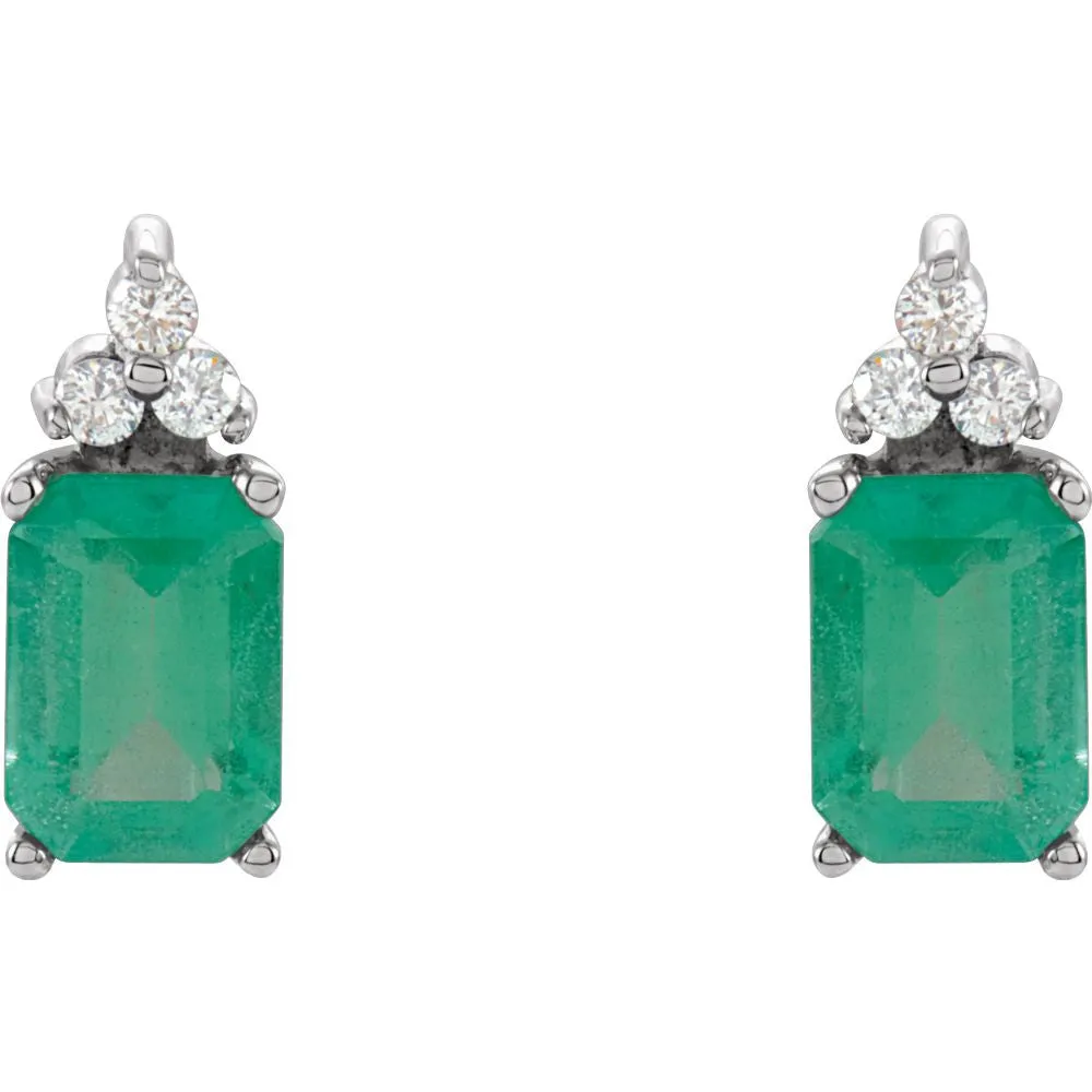 14k White Gold Genuine Emerald & Diamond Earrings