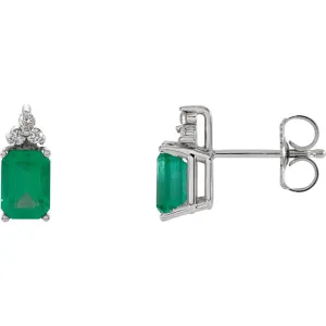 14k White Gold Genuine Emerald & Diamond Earrings