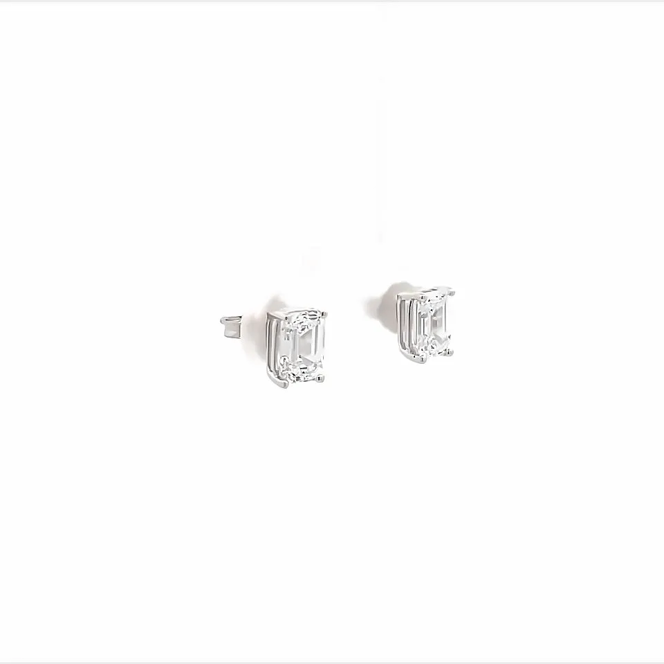 14K White Gold Lab-Grown Emerald Cut Diamond Stud Earrings (1.99ctw)
