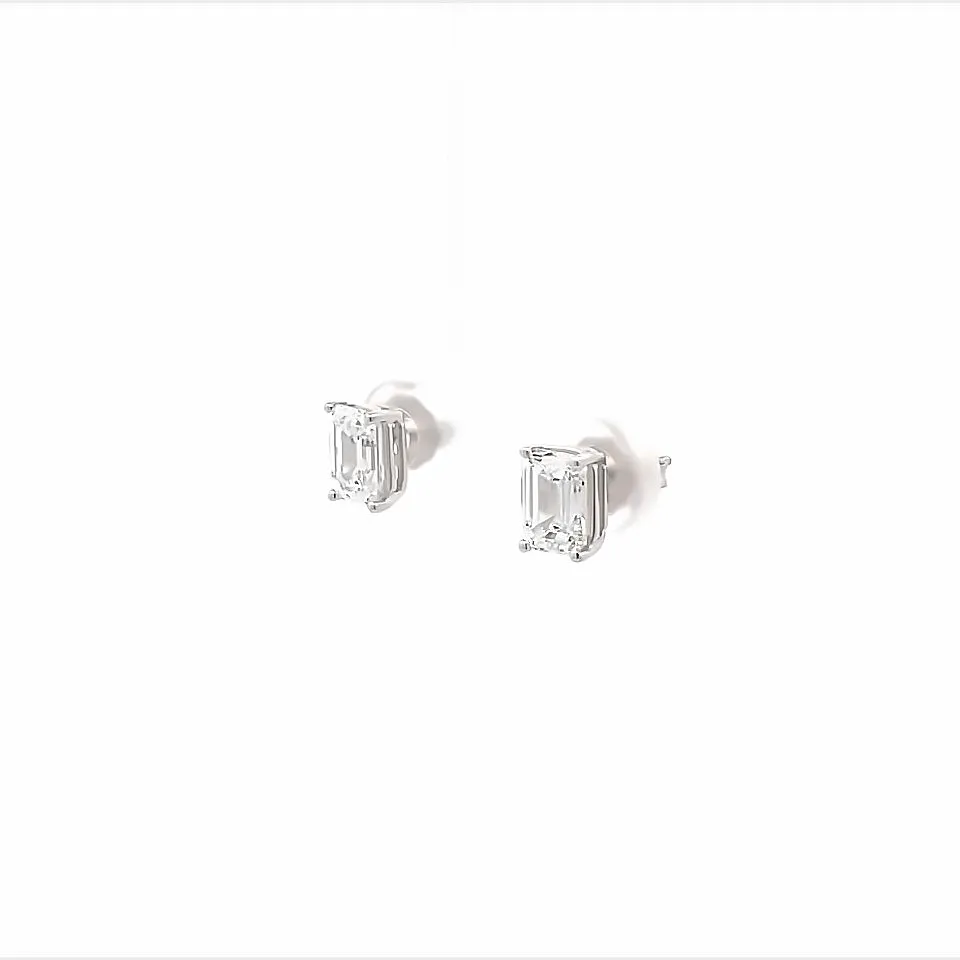 14K White Gold Lab-Grown Emerald Cut Diamond Stud Earrings (1.99ctw)