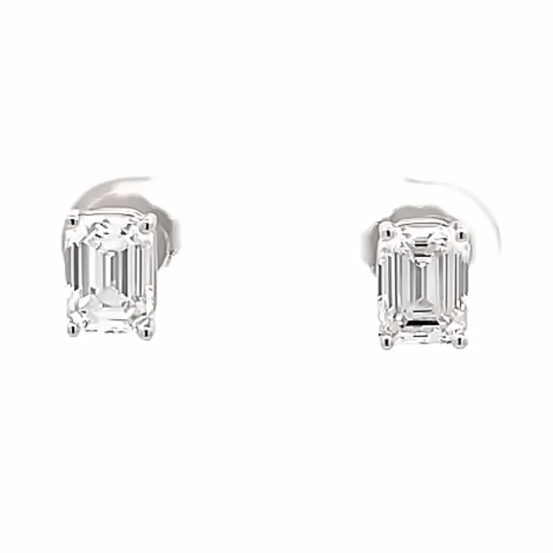 14K White Gold Lab-Grown Emerald Cut Diamond Stud Earrings (1.99ctw)