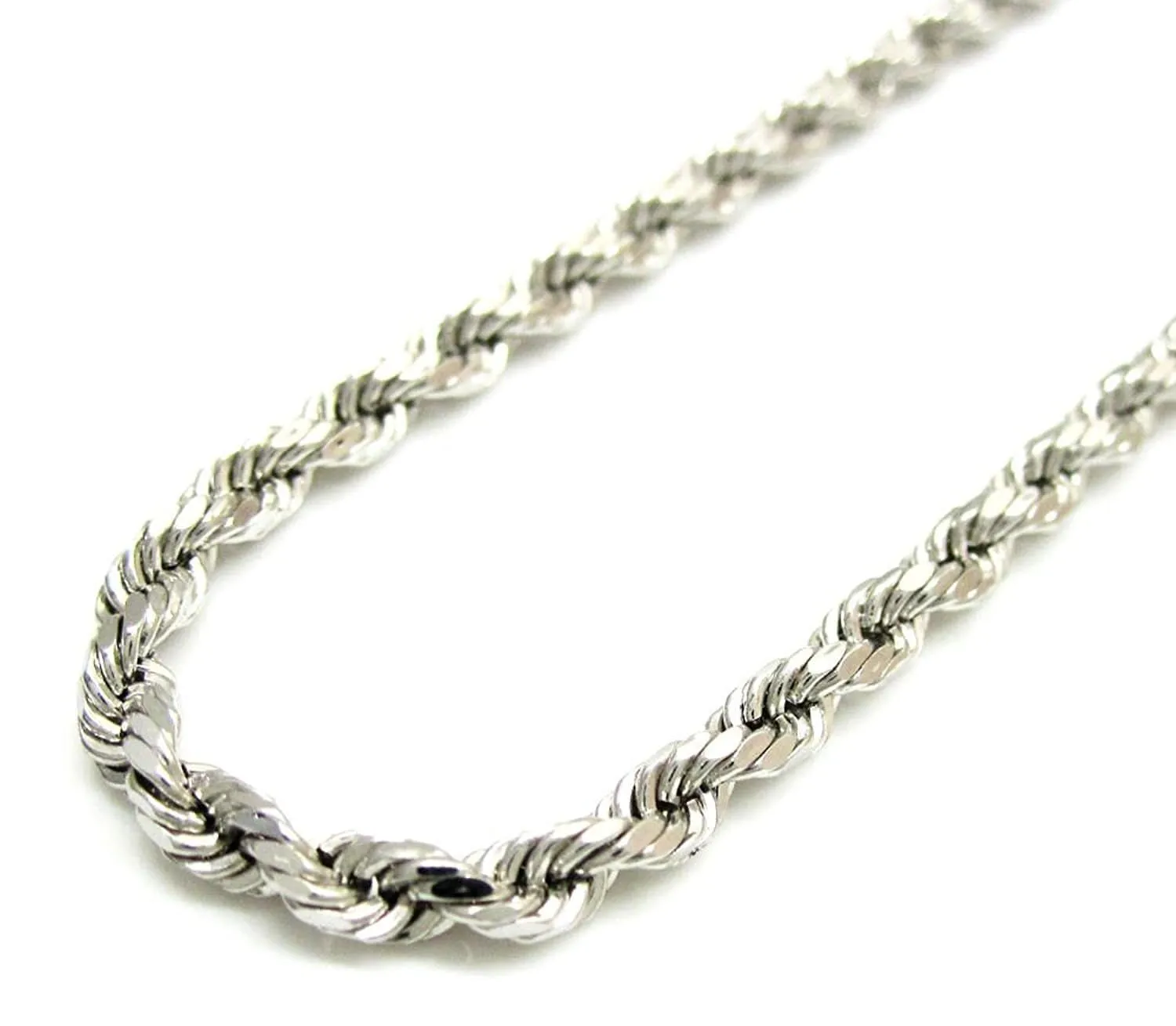 14K White Gold Men's 4MM Diamond Cut Ropes Chain