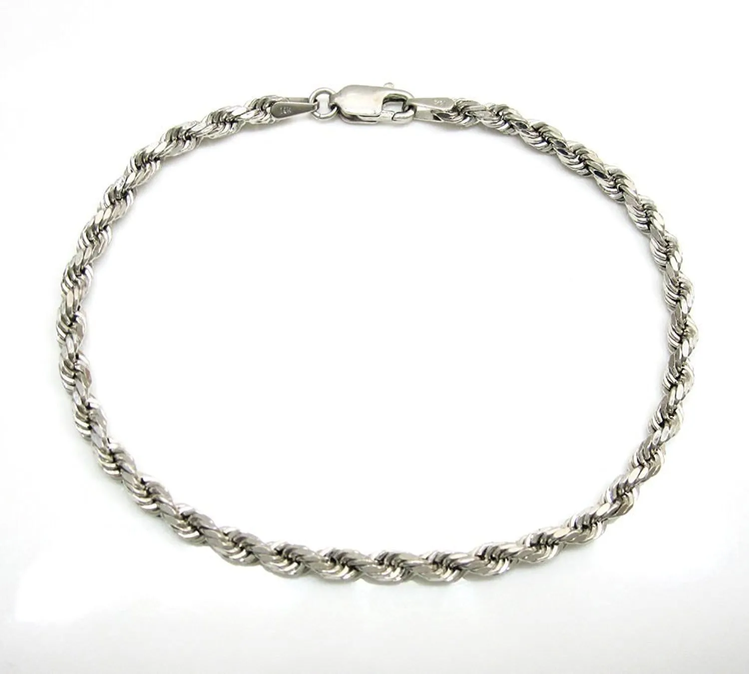 14K White Gold Men's 4MM Diamond Cut Ropes Chain