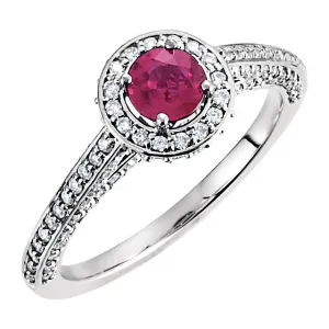 14k White Gold Ruby & 5/8 CTW Diamond Engagement Ring , Size 7