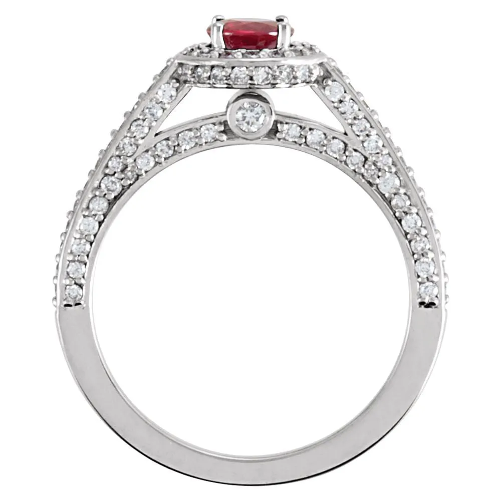 14k White Gold Ruby & 5/8 CTW Diamond Engagement Ring , Size 7