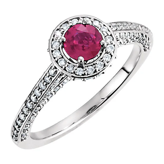 14k White Gold Ruby & 5/8 CTW Diamond Engagement Ring , Size 7