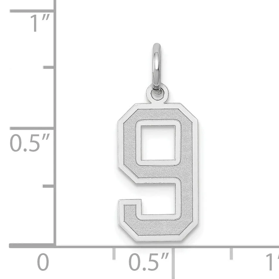 14k White Gold Satin Brush Finish Medium Size Number 9 Charm Pendant