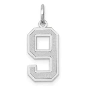 14k White Gold Satin Brush Finish Medium Size Number 9 Charm Pendant