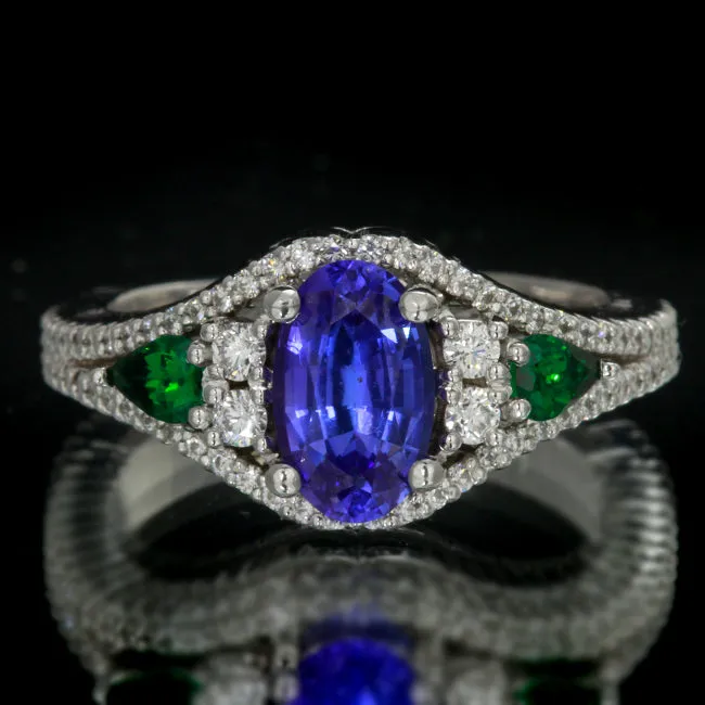 14K White Gold Tanzanite, Diamond and Tsavorite Ring by Christopher Michael 1.56 Carats