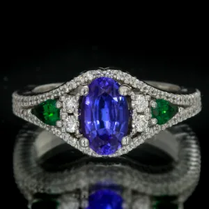14K White Gold Tanzanite, Diamond and Tsavorite Ring by Christopher Michael 1.56 Carats