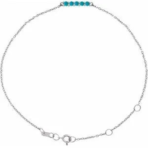 14K White Natural Turquoise Bar 6 1/2-7 1/2" Bracelet