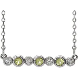 14K White Peridot & .08 CTW Diamond Bezel-Set Bar 16-18" Necklace