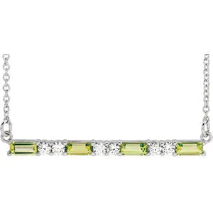 14K White Peridot & 1/5 CTW Diamond Bar 16-18" Necklace