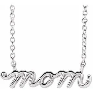 14K White Petite Mom Script 16" Necklace