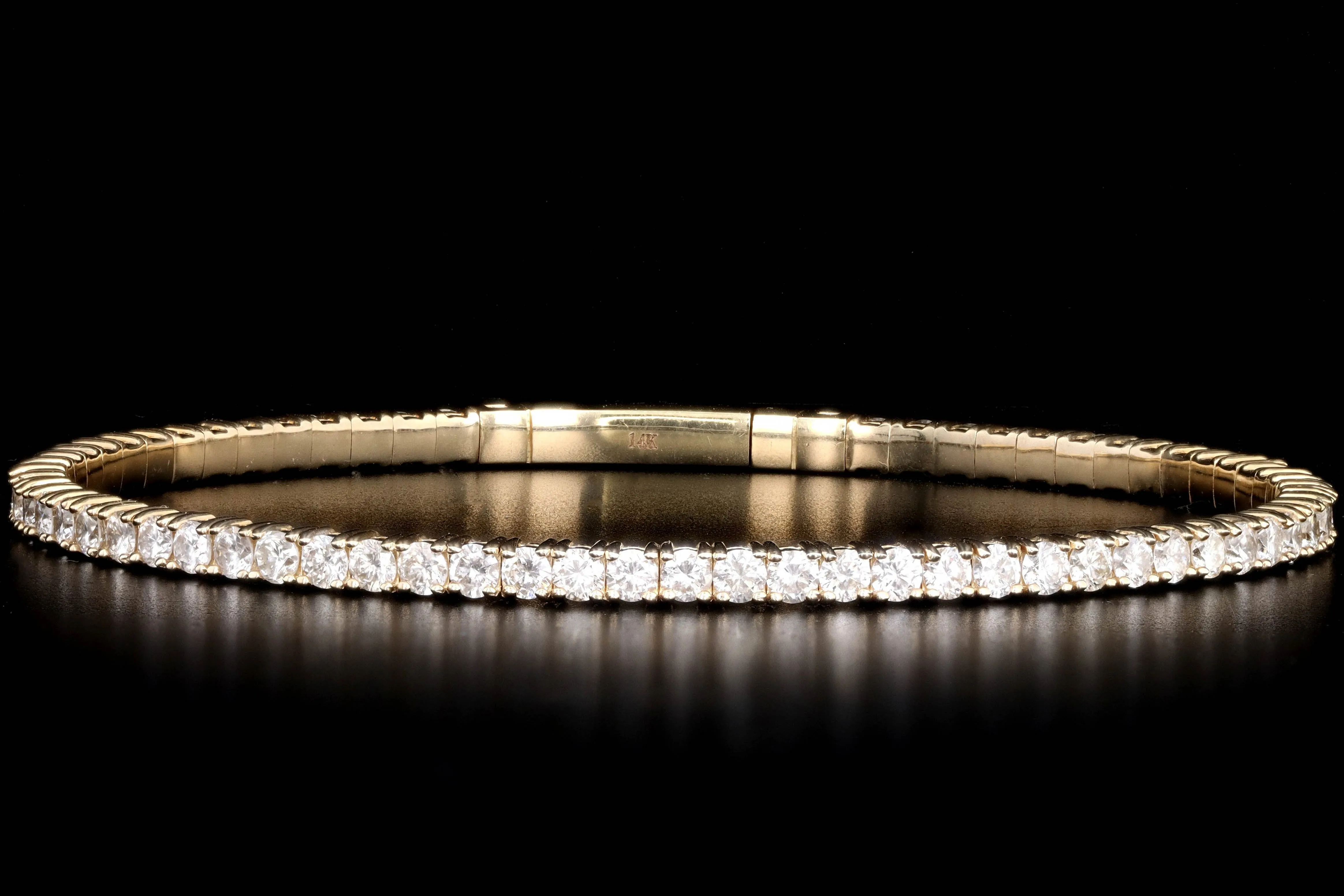 14K White, Yellow, or Rose Gold 3.30 Carat Total Weight Round Diamond Flexible Bangle