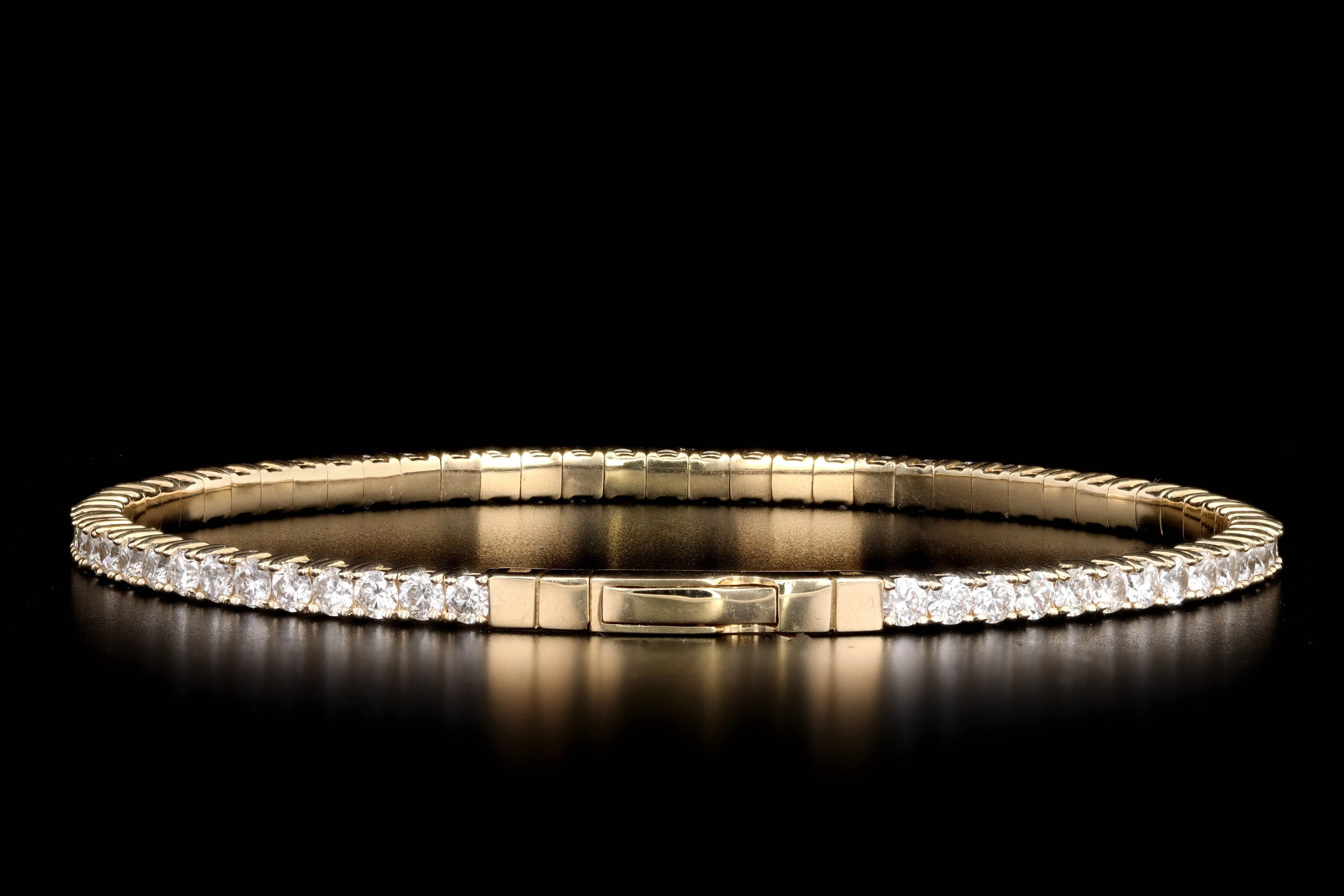 14K White, Yellow, or Rose Gold 3.30 Carat Total Weight Round Diamond Flexible Bangle