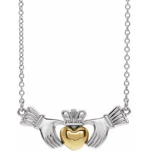 14K White/Yellow Claddagh 18" Necklace