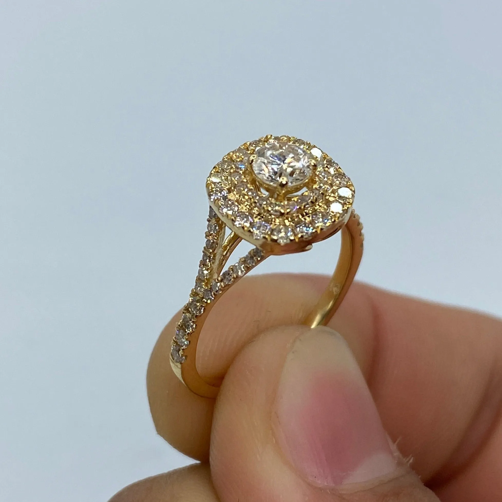 14K Wide Square Large Center Stone Diamond Engagement Ring