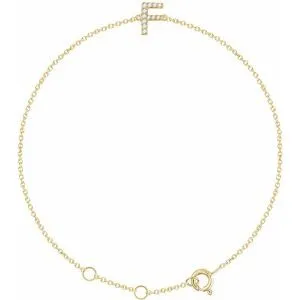 14K Yellow .05 CTW Diamond Initial F 6-7" Bracelet