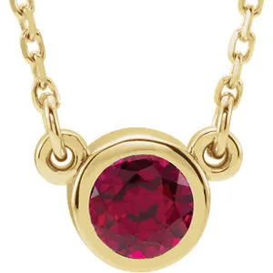 14K Yellow 4 mm Round Chatham® Lab-Created Ruby Bezel-Set Solitaire 16" Necklace