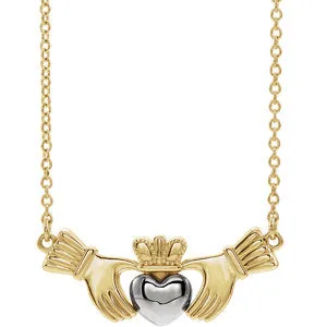 14K Yellow & White Claddagh 16" Necklace
