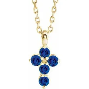 14K Yellow Blue Sapphire Cross 16-18" Necklace