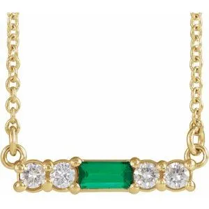 14K Yellow Emerald & 1/5 CTW Diamond 16" Necklace