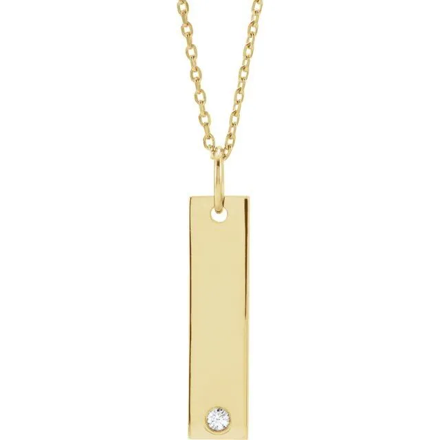 14K Yellow Gold .03 CT Natural Diamond Bar 16-18" Necklace