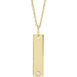 14K Yellow Gold .03 CT Natural Diamond Bar 16-18" Necklace
